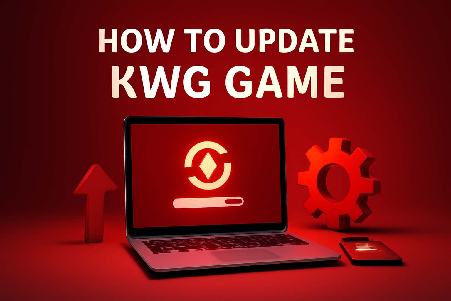 A futuristic scene illustrating the update process for KWG Game with clear text.