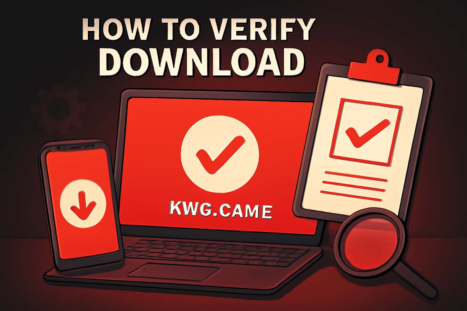 An informative scene depicting the verification process for KWG Game download.