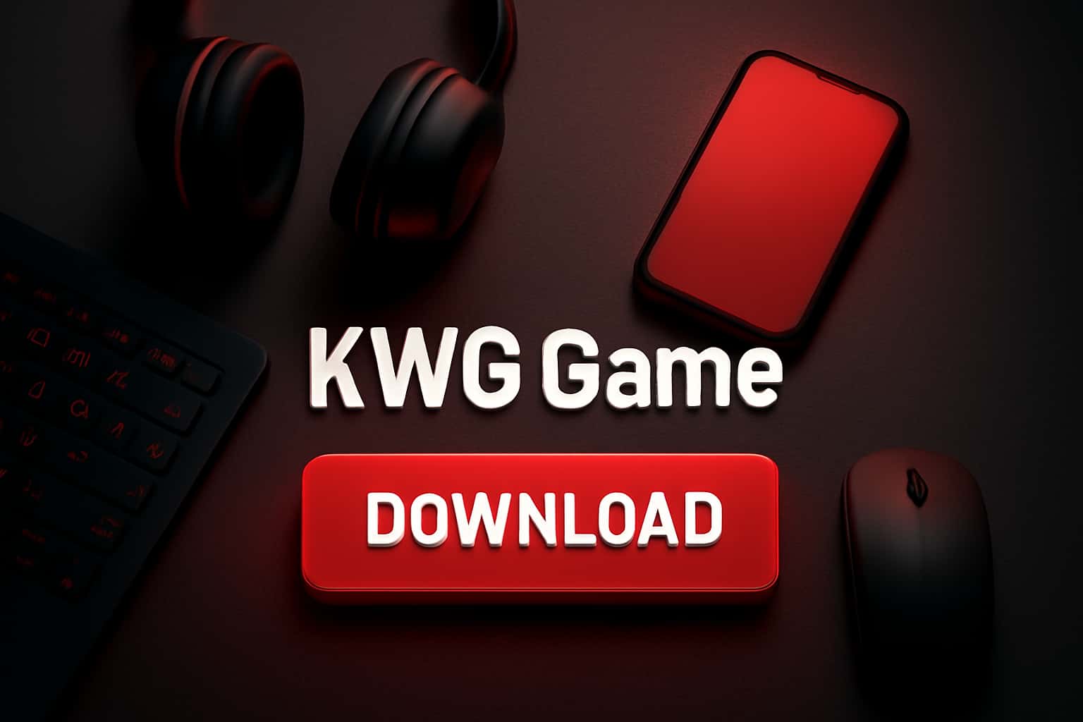 An informational design showcasing KWG Game Download with a red theme.